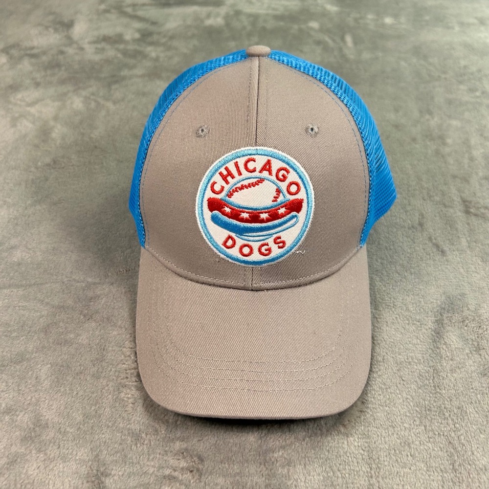 Chicago Dogs Baseball Trucker Hat BWM Global Grey Blue Snapback Mesh Cap